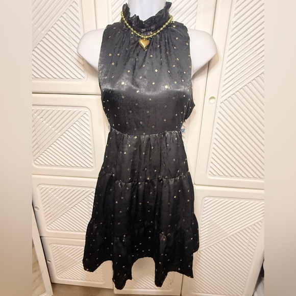 Dresses & Skirts - Elegant Black and Gold Polka Dot Dress
